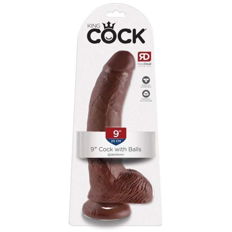 Gode Ventouse Testicules King Cock 22,9 cm Marron