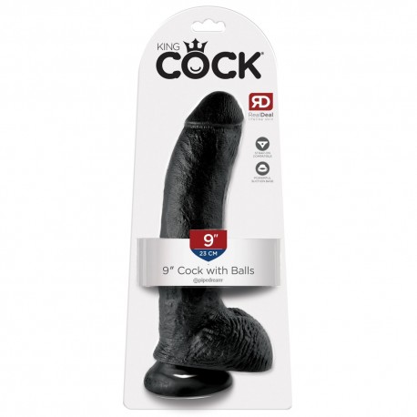 Gode avec Testicules 22,9 cm King Cock  Noir